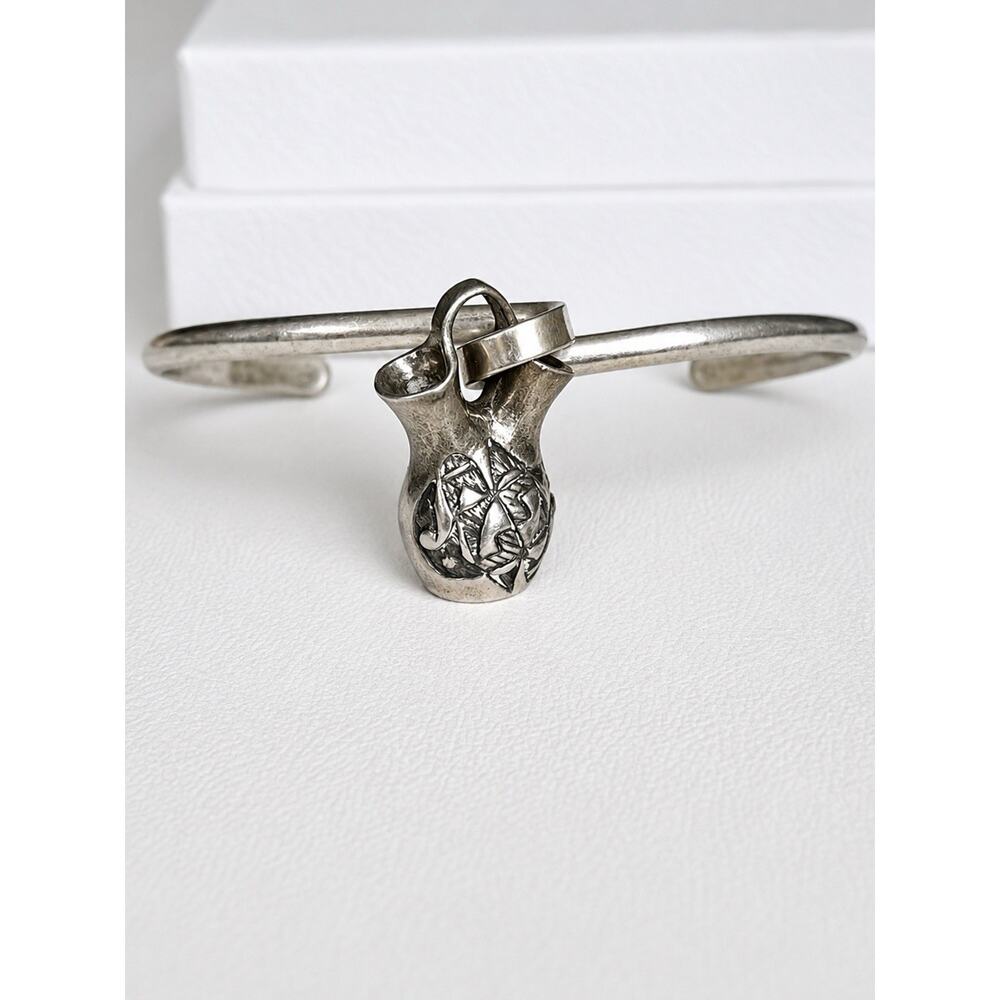 Carol Felley Sunrise Sterling Silver Storyteller Pot Cuff Bracelet Signed - Picture 7 of 16